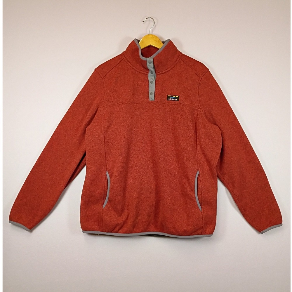 Outdoor L.L.Bean Women 1X Orange Sweater Fleece Snap Pullover 503357